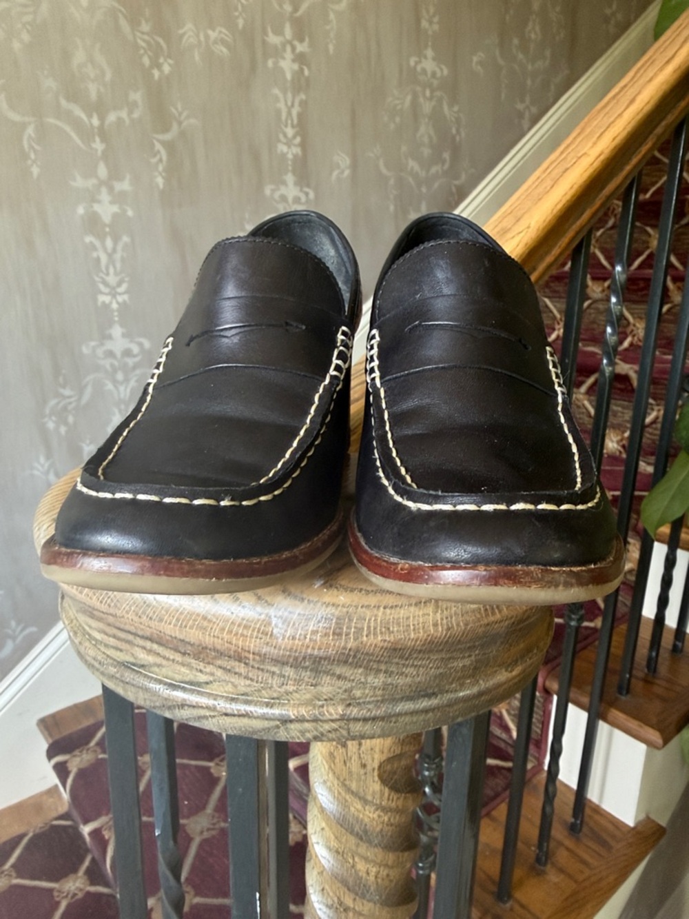 Sperry Black Leather Penny Loafers with Stacked Brown Heel 9.5 - Picture 6 of 16